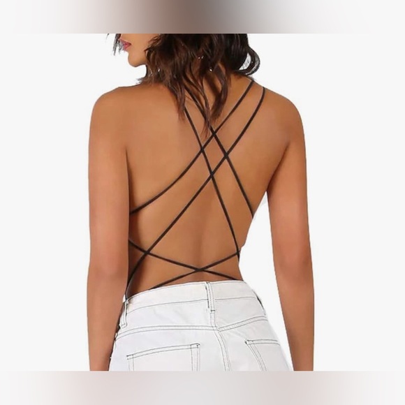 Verdusa scoopneck strappy black bodysuit, new with tags, xsm/sm - Picture 6 of 7